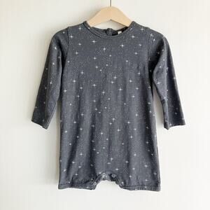 Rylee + Cru 12-18 Mos Romper Long Sleeve Star Print Charcoal Gray Celestial